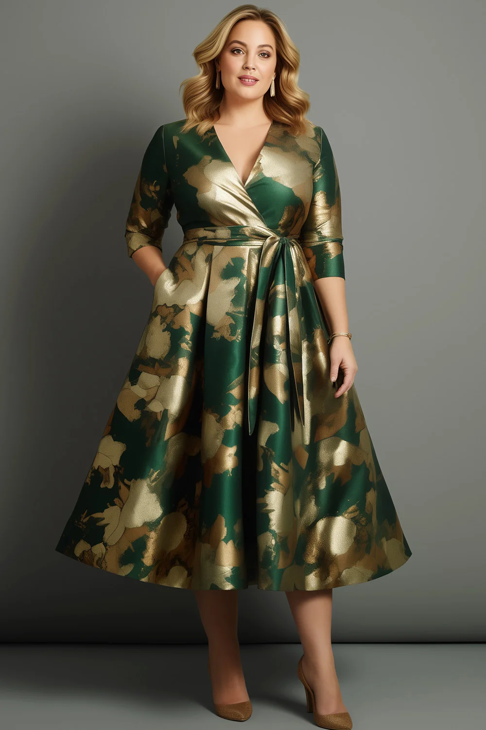 Women'S Green Formal Wear - Plus Size Cocktail Dark Green Satin