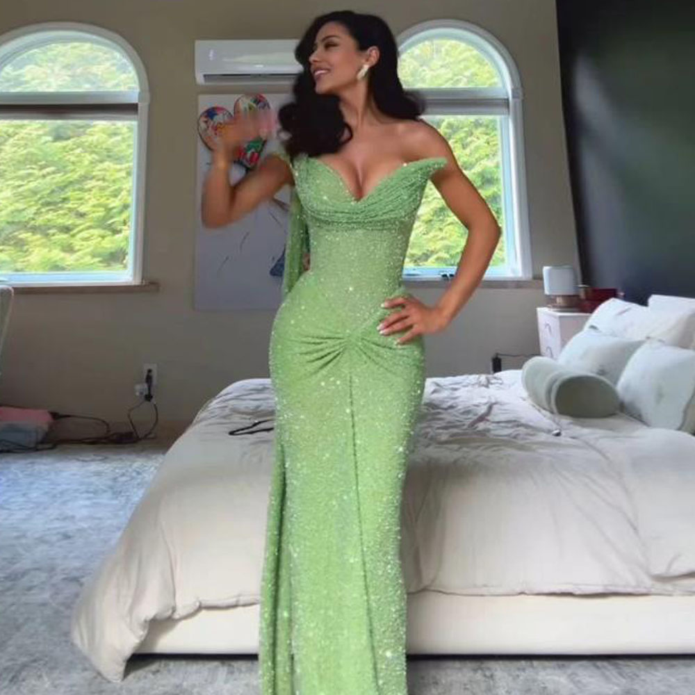 Women'S Green Formal Wear - Customized Glitter Sequin Prom Dresses Sweetheart