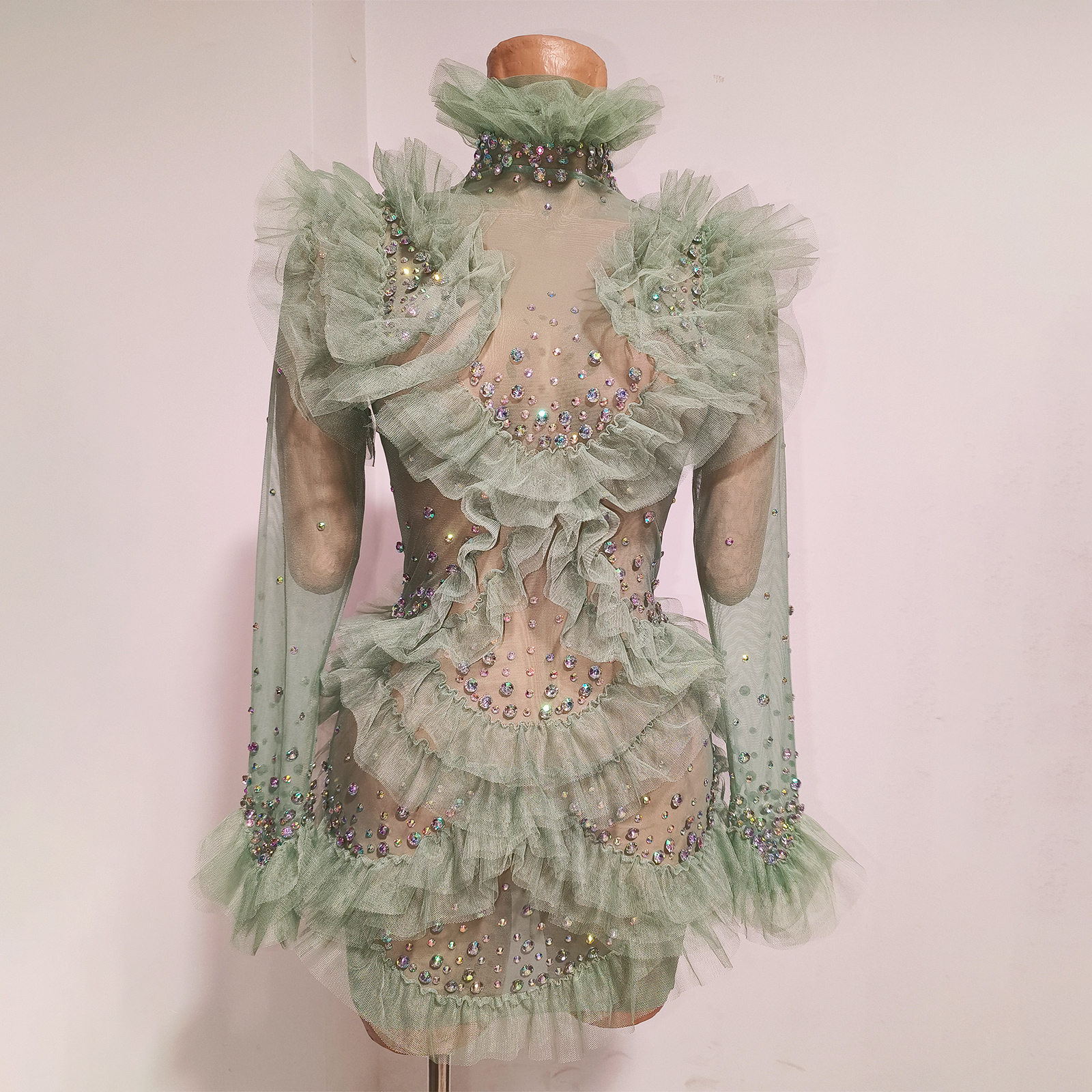Sage Green Mesh Ruffle Tulle M - đánh giá và giá Women'S Green Formal Wear