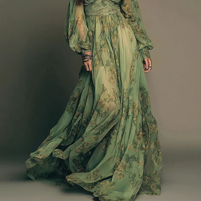 Elegant Green Floral Print Chi - đánh giá và giá Women'S Green Formal Wear