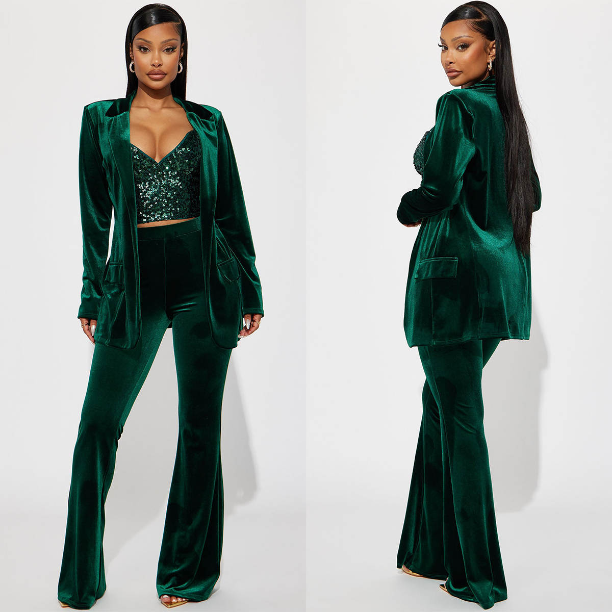 Green Velvet Women Pants Suits - đánh giá và giá Women'S Green Formal Wear