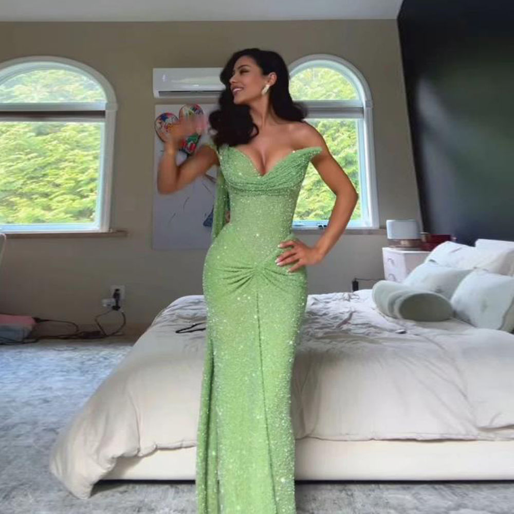 Customized Glitter Sequin Prom - đánh giá và giá Women'S Green Formal Wear