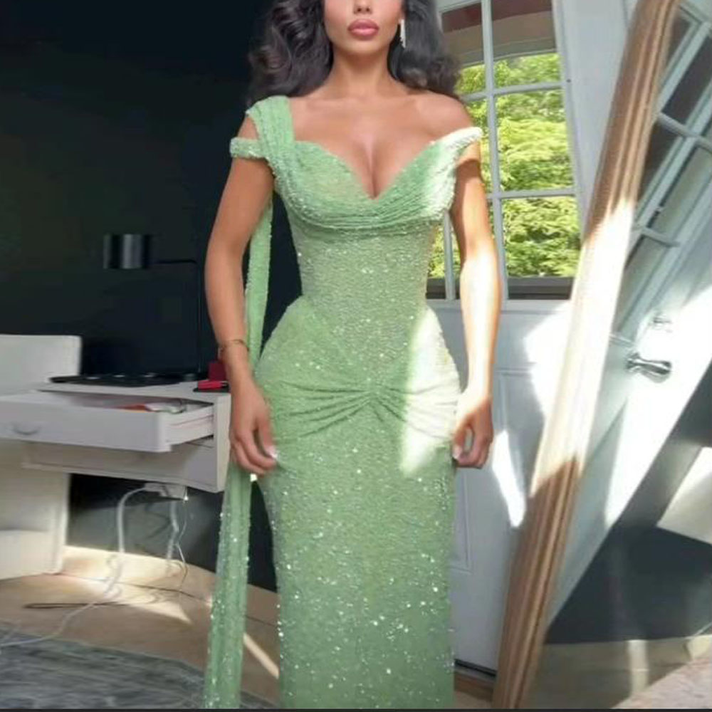 Customized Glitter Sequin Prom - đánh giá và giá Women'S Green Formal Wear