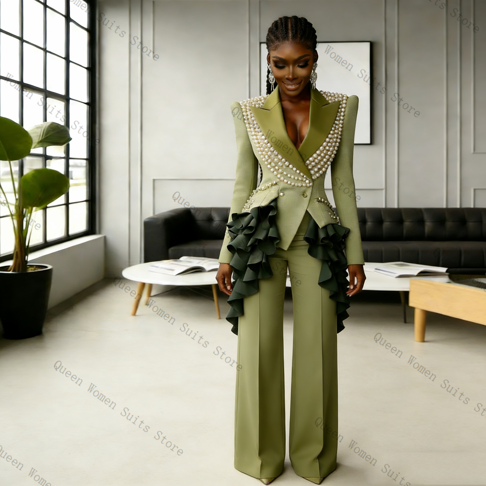 Luxury Pearls Women Suit Pants - đánh giá và giá Women'S Green Formal Wear